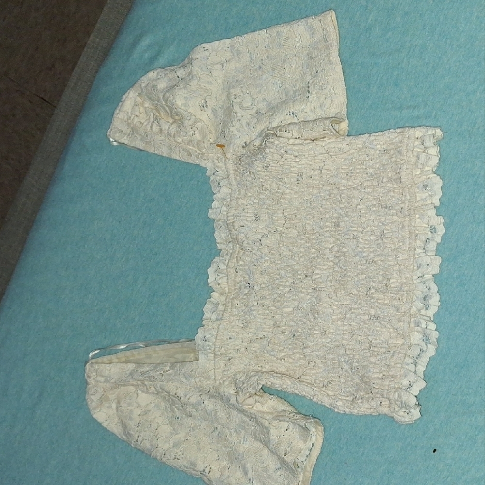 Zara White Ruffled Smocked Crop Blouse